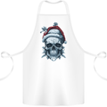 Icy Christmas Skull Wearing an Xmas Hat Cotton Apron 100% Organic White