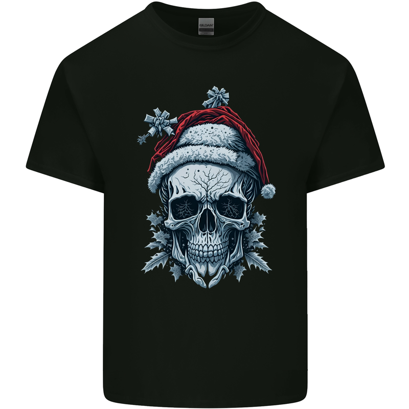 Icy Christmas Skull Wearing an Xmas Hat Kids T-Shirt Childrens Black