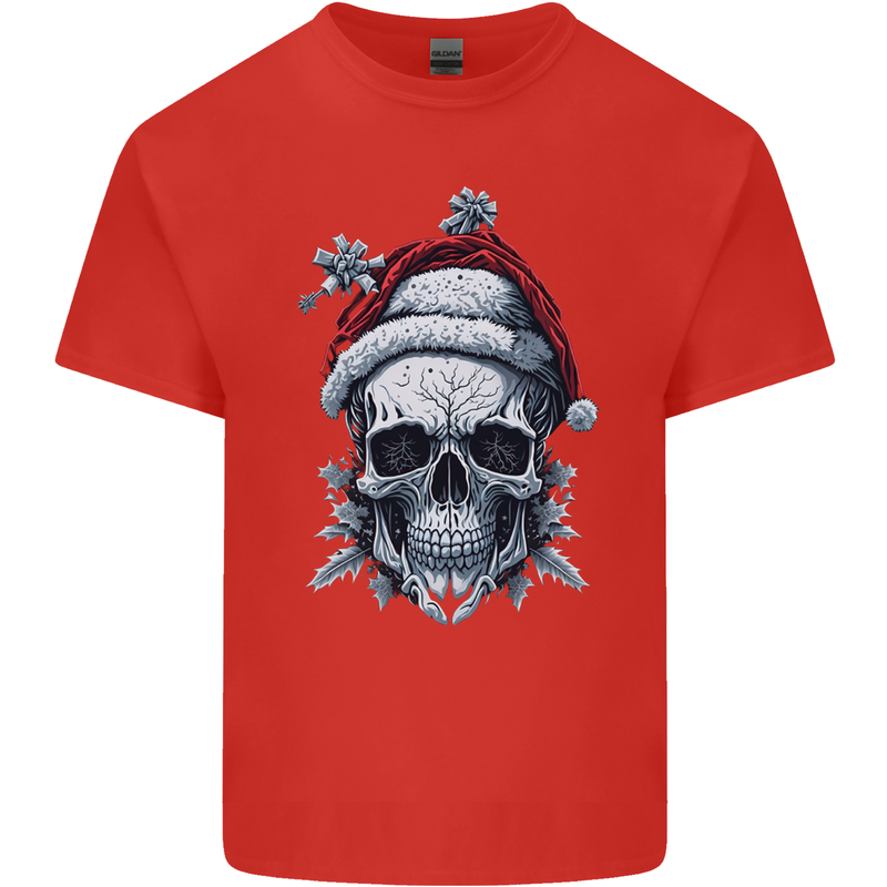 Icy Christmas Skull Wearing an Xmas Hat Kids T-Shirt Childrens Red
