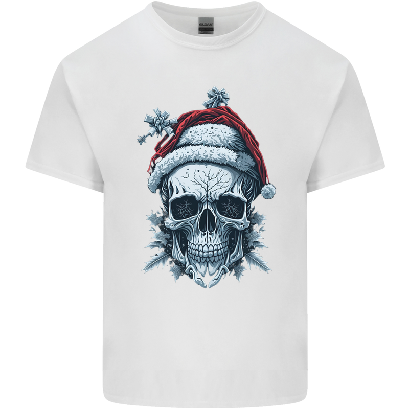 Icy Christmas Skull Wearing an Xmas Hat Kids T-Shirt Childrens White