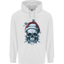 Icy Christmas Skull Wearing an Xmas Hat Mens 80% Cotton Hoodie White