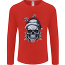 Icy Christmas Skull Wearing an Xmas Hat Mens Long Sleeve T-Shirt Red