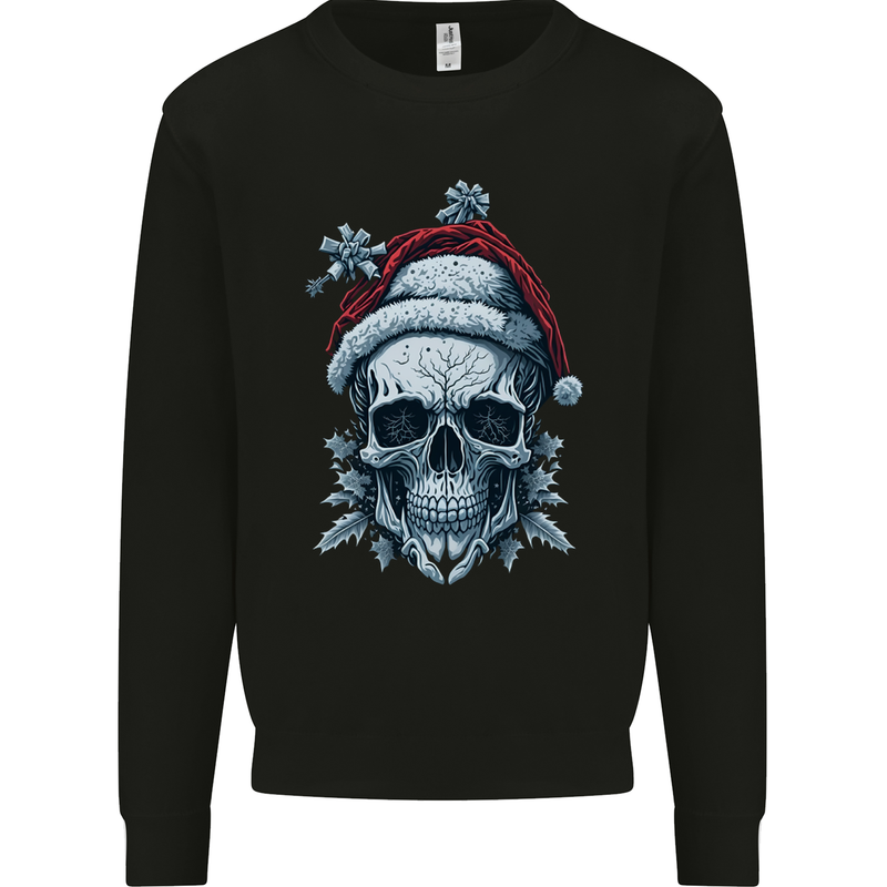 Icy Christmas Skull Wearing an Xmas Hat Mens Sweatshirt Jumper Black