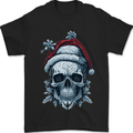 Icy Christmas Skull Wearing an Xmas Hat Mens T-Shirt 100% Cotton Black