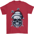 Icy Christmas Skull Wearing an Xmas Hat Mens T-Shirt 100% Cotton Red