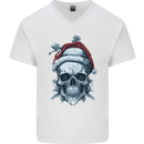Icy Christmas Skull Wearing an Xmas Hat Mens V-Neck Cotton T-Shirt White