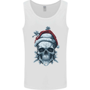 Icy Christmas Skull Wearing an Xmas Hat Mens Vest Tank Top White