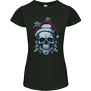 Icy Christmas Skull Wearing an Xmas Hat Womens Petite Cut T-Shirt Black