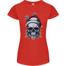 Icy Christmas Skull Wearing an Xmas Hat Womens Petite Cut T-Shirt Red