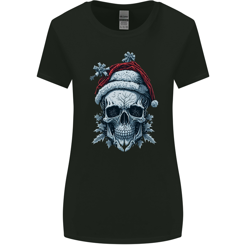 Icy Christmas Skull Wearing an Xmas Hat Womens Wider Cut T-Shirt Black