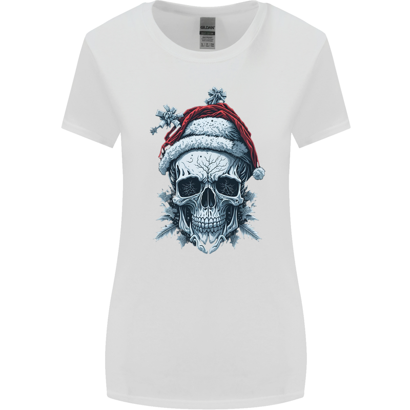 Icy Christmas Skull Wearing an Xmas Hat Womens Wider Cut T-Shirt White