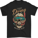 Id Rather Go Diving Scuba Diver Skull Mens Gildan Cotton T-Shirt Black