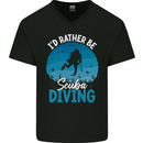 Id Rather be Scuba Diving Funny Diver Mens V-Neck Cotton T-Shirt Black