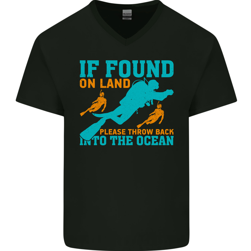If Found On Land Funny Scuba Diving Diver Mens V-Neck Cotton T-Shirt Black