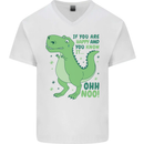 If You're Happy Funny Dinosaur T-Rex Mens V-Neck Cotton T-Shirt White