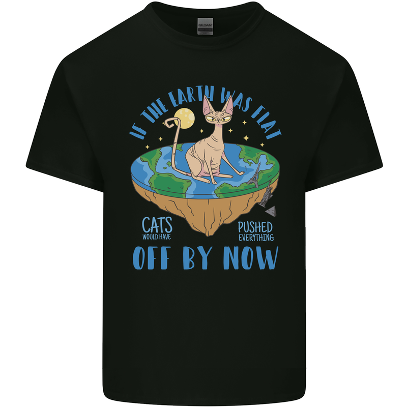 If the Earth Was Flat Funny Cats Society Kids T-Shirt Childrens Black
