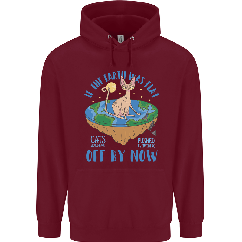 If the Earth Was Flat Funny Cats Society Mens 80% Cotton Hoodie Maroon