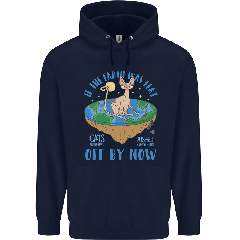 If the Earth Was Flat Funny Cats Society Mens 80% Cotton Hoodie Navy Blue