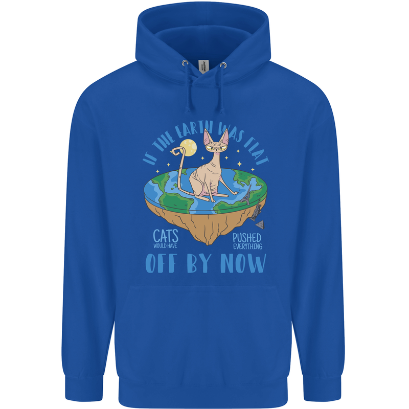 If the Earth Was Flat Funny Cats Society Mens 80% Cotton Hoodie Royal Blue