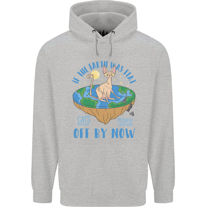 If the Earth Was Flat Funny Cats Society Mens 80% Cotton Hoodie Sports Grey