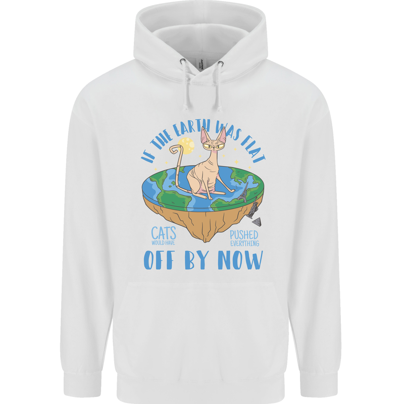 If the Earth Was Flat Funny Cats Society Mens 80% Cotton Hoodie White