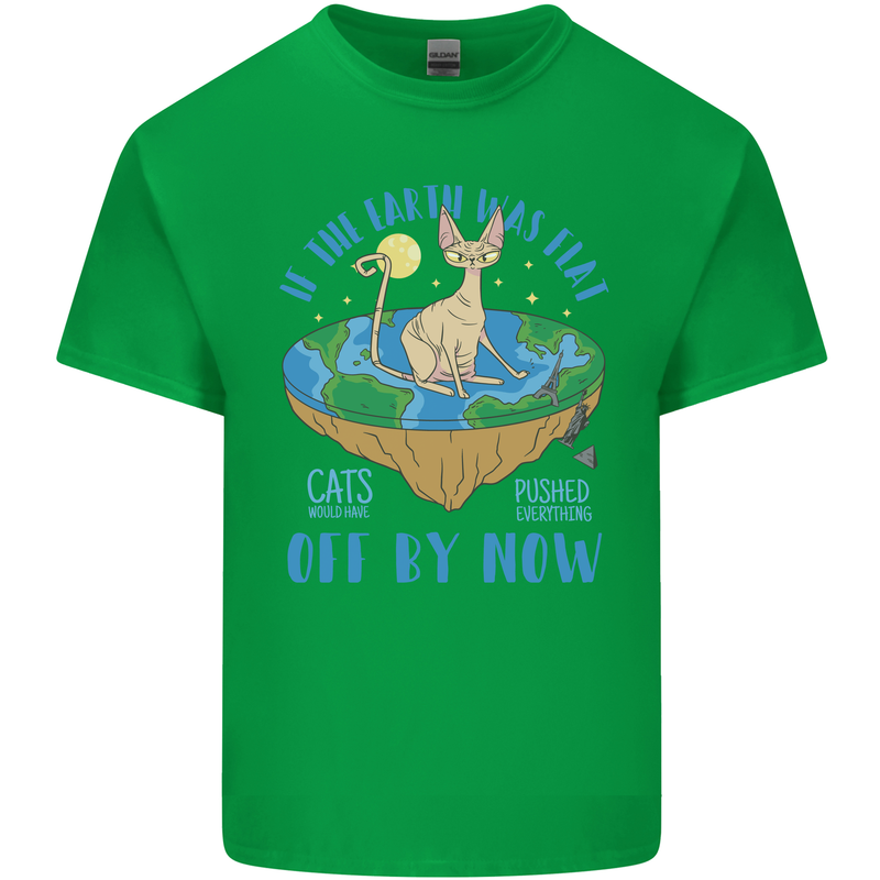 If the Earth Was Flat Funny Cats Society Mens Cotton T-Shirt Tee Top Irish Green