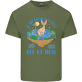 If the Earth Was Flat Funny Cats Society Mens Cotton T-Shirt Tee Top Military Green