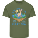 If the Earth Was Flat Funny Cats Society Mens Cotton T-Shirt Tee Top Military Green
