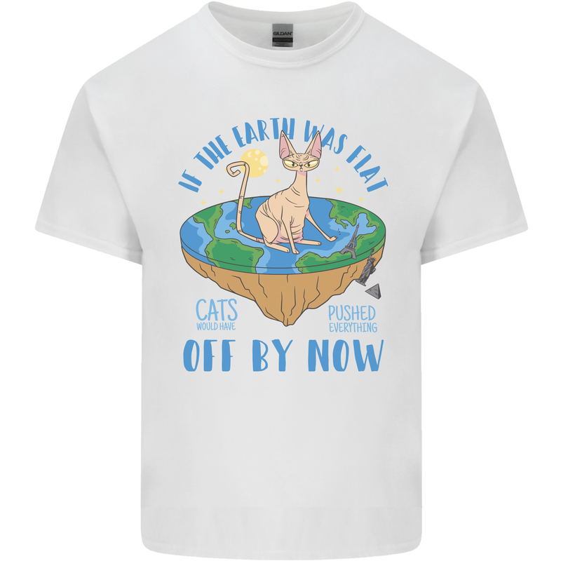 If the Earth Was Flat Funny Cats Society Mens Cotton T-Shirt Tee Top White