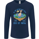 If the Earth Was Flat Funny Cats Society Mens Long Sleeve T-Shirt Navy Blue