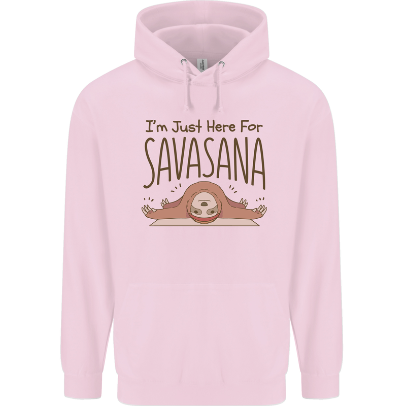 Im Just Here for the Savasana Funny Yoga Childrens Kids Hoodie Light Pink