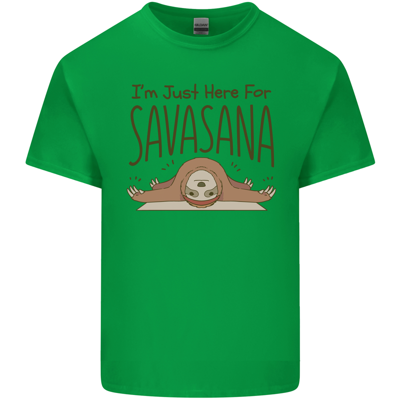 Im Just Here for the Savasana Funny Yoga Mens Cotton T-Shirt Tee Top Irish Green