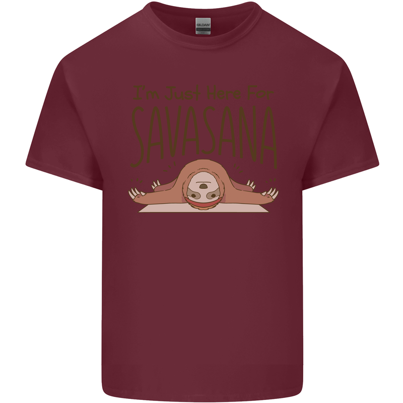 Im Just Here for the Savasana Funny Yoga Mens Cotton T-Shirt Tee Top Maroon