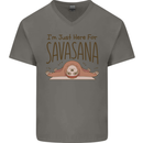 Im Just Here for the Savasana Funny Yoga Mens V-Neck Cotton T-Shirt Charcoal