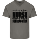 Im a Nurse Whats Your Superpower Nursing Mens V-Neck Cotton T-Shirt Charcoal