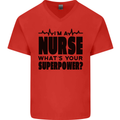 Im a Nurse Whats Your Superpower Nursing Mens V-Neck Cotton T-Shirt Red