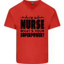 Im a Nurse Whats Your Superpower Nursing Mens V-Neck Cotton T-Shirt Red