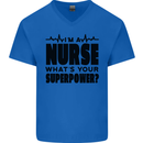 Im a Nurse Whats Your Superpower Nursing Mens V-Neck Cotton T-Shirt Royal Blue