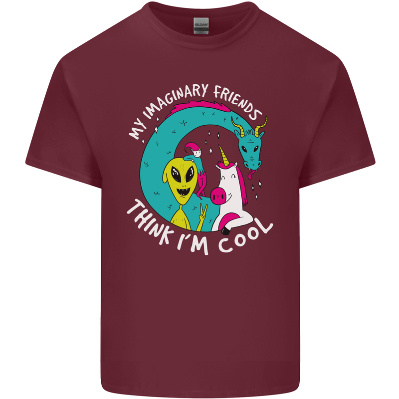 Imaginary Friends Alien Dragon Unicorn Mens Cotton T-Shirt Tee Top Maroon