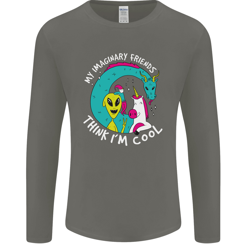 Imaginary Friends Alien Dragon Unicorn Mens Long Sleeve T-Shirt Charcoal