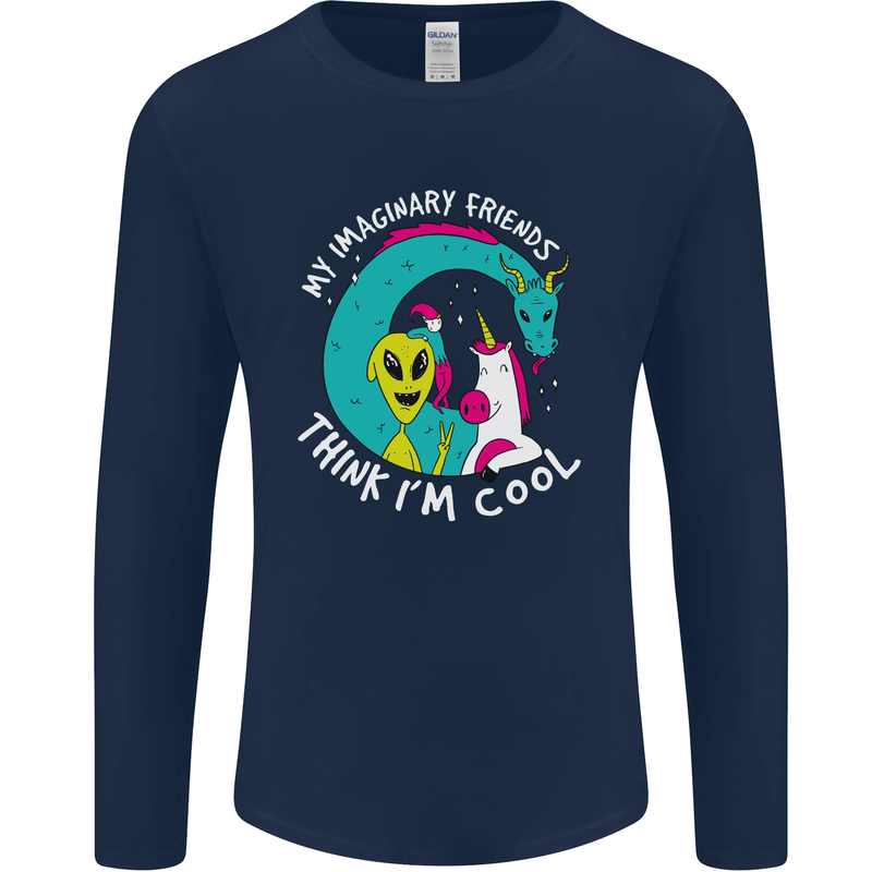 Imaginary Friends Alien Dragon Unicorn Mens Long Sleeve T-Shirt Navy Blue