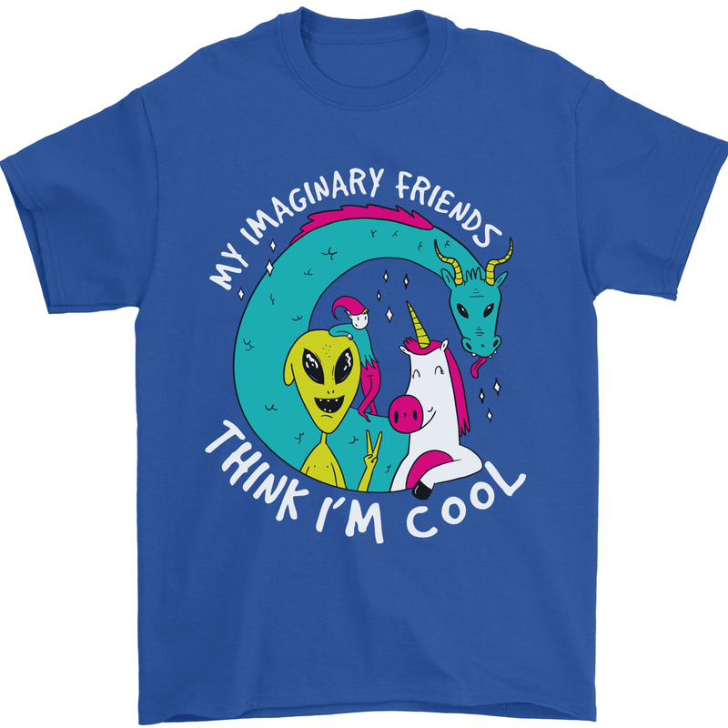 Imaginary Friends Alien Dragon Unicorn Mens T-Shirt 100% Cotton Royal Blue