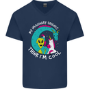 Imaginary Friends Alien Dragon Unicorn Mens V-Neck Cotton T-Shirt Navy Blue