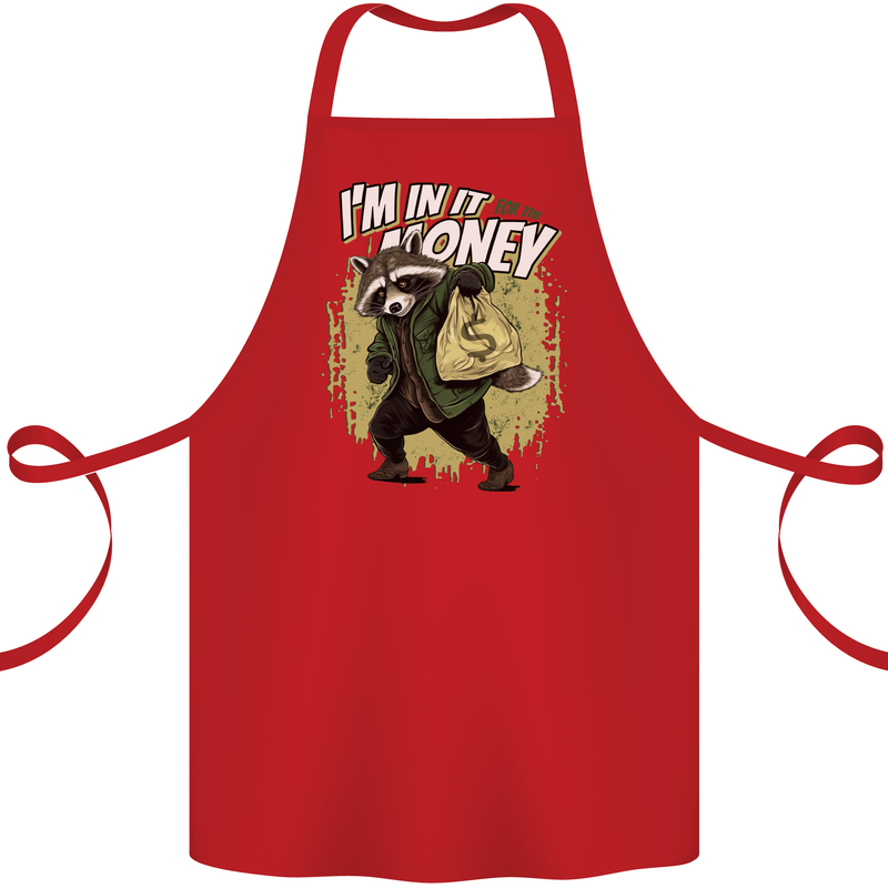 In It for the Money Cash Raccoon Funny Cotton Apron 100% Organic Red