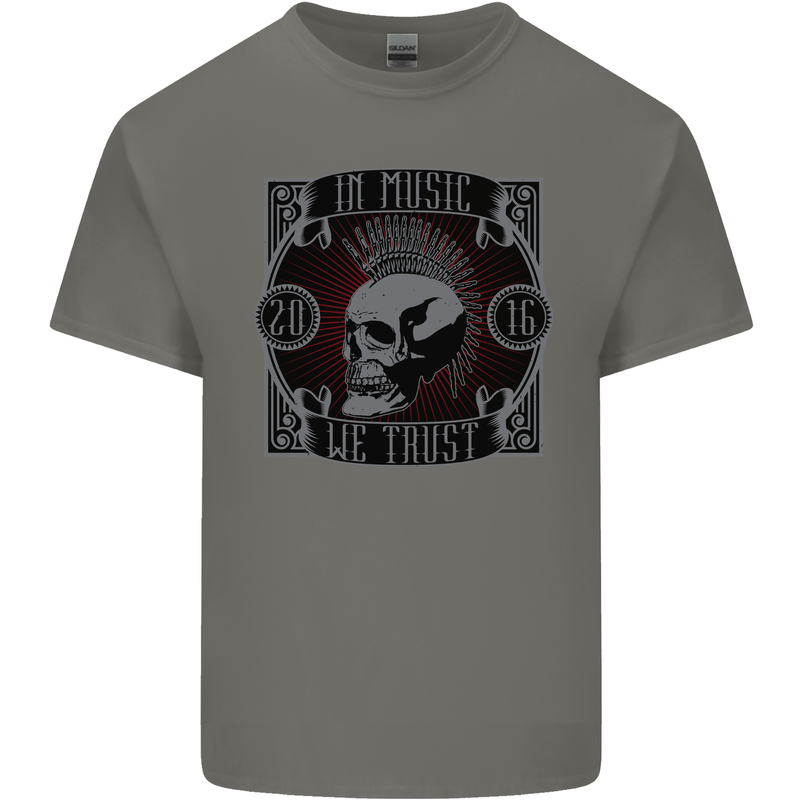 In Music We Trust Punk Rock Skull Mens Cotton T-Shirt Tee Top Charcoal