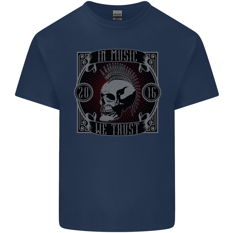 In Music We Trust Punk Rock Skull Mens Cotton T-Shirt Tee Top Navy Blue