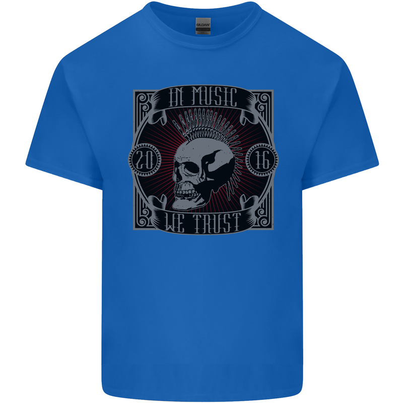 In Music We Trust Punk Rock Skull Mens Cotton T-Shirt Tee Top Royal Blue