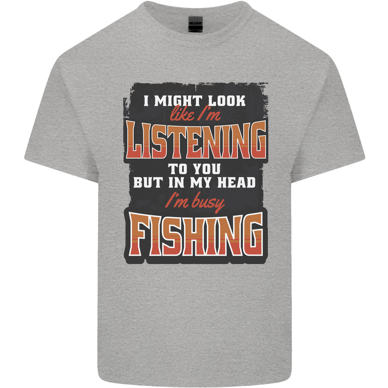 In My Head I'm Busy Fishing Fisherman Funny Kids T-Shirt Childrens Sports Grey