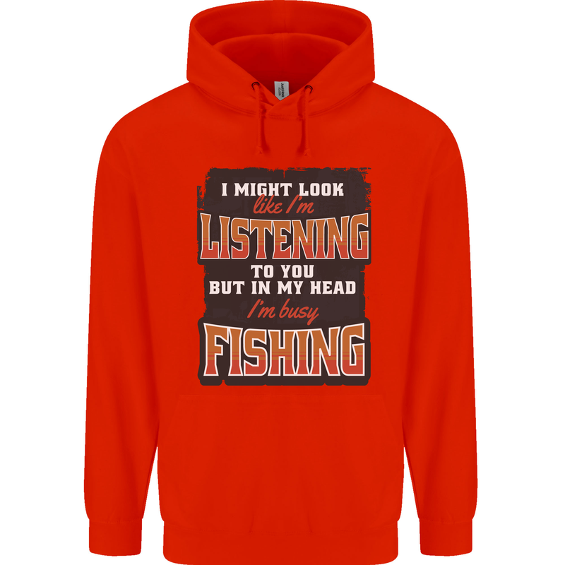 In My Head I'm Busy Fishing Fisherman Funny Mens 80% Cotton Hoodie Bright Red