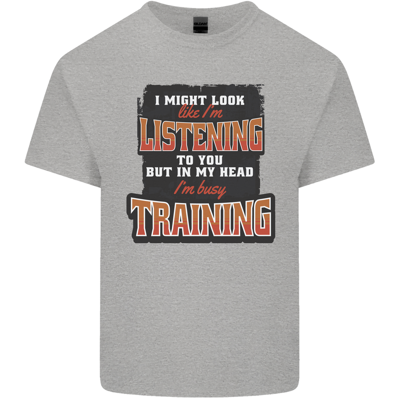 In My Head I'm Busy Training Gym Bodybuilding Kids T-Shirt Childrens Sports Grey